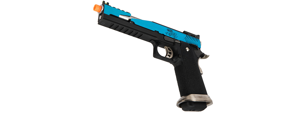 WE Tech 1911 Hi-Capa T-Rex Competition Gas Blowback Airsoft Pistol w/ Top Vent (BLUE / SILVER) - Click Image to Close