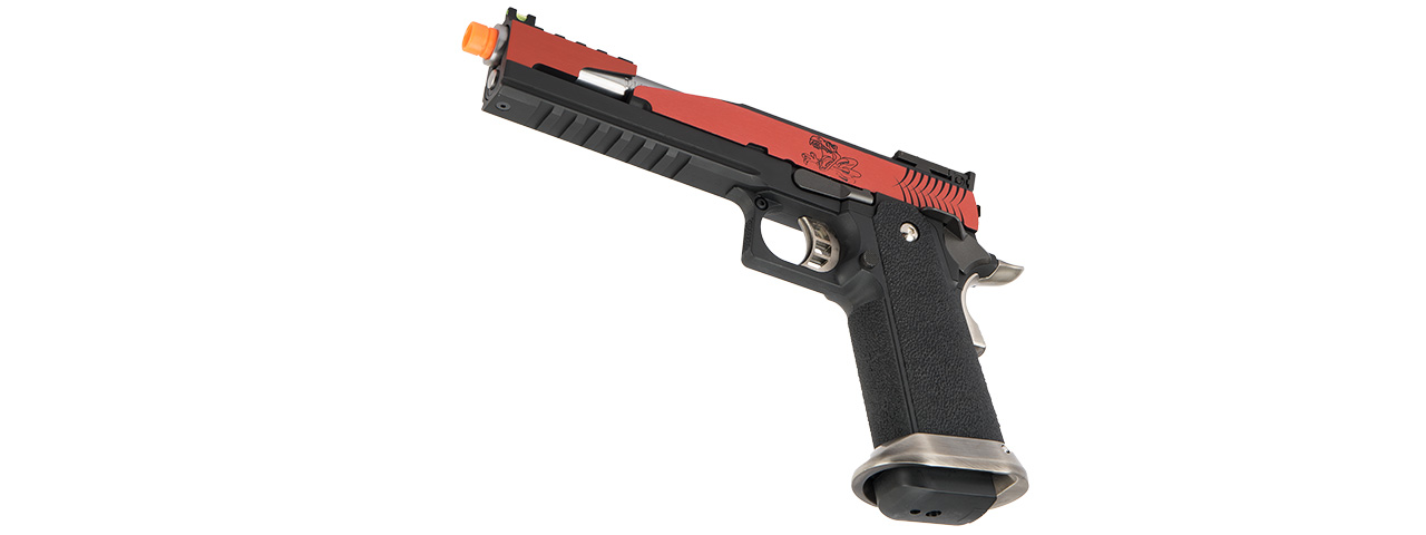 WE Tech 1911 Hi-Capa T-Rex Competition Gas Blowback Airsoft Pistol w/ Top Vent (RED / SILVER) - Click Image to Close