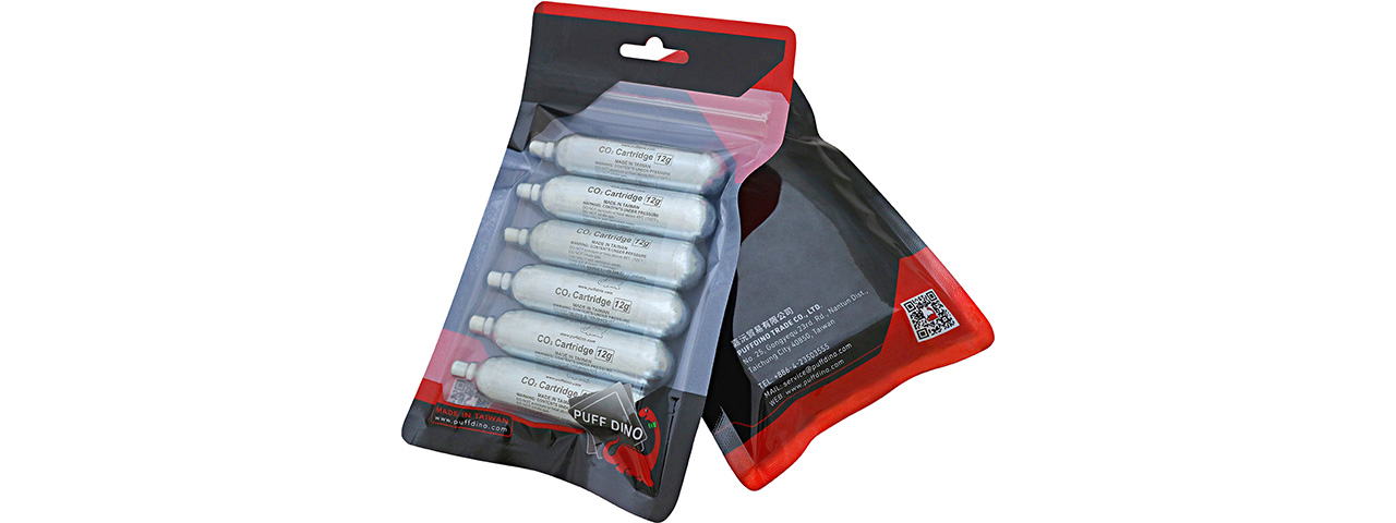 Puff Dino Airsoft 12g CO2 Cartridge [6 PACK]