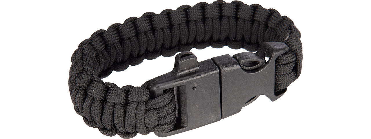 G-Force 7/8" Paracord Bracelet w/ Whistle and Flint Rod Buckle (Black) - Click Image to Close