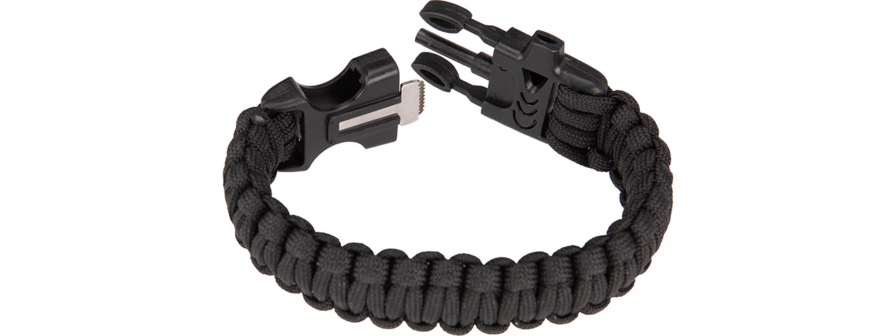 G-Force 7/8" Paracord Bracelet w/ Whistle and Flint Rod Buckle (Black)
