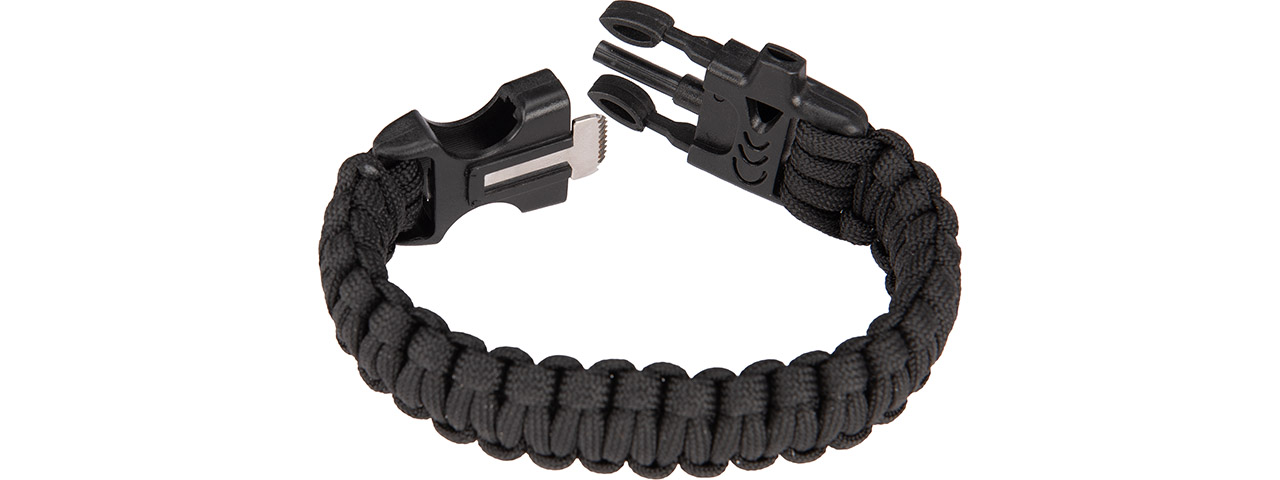 G-Force 7/8" Paracord Bracelet w/ Whistle and Flint Rod Buckle (Black) - Click Image to Close