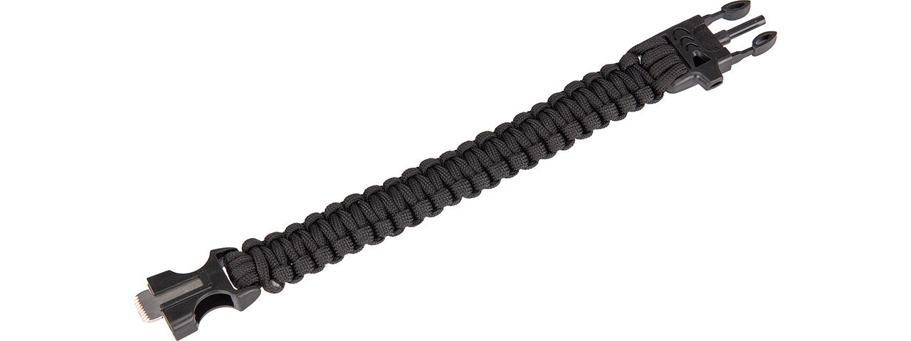G-Force 7/8" Paracord Bracelet w/ Whistle and Flint Rod Buckle (Black) - Click Image to Close