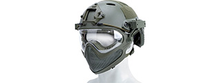 G-Force Pilot Full Face Helmet w/ Steel Mesh Face Guard (Color: OD Green)