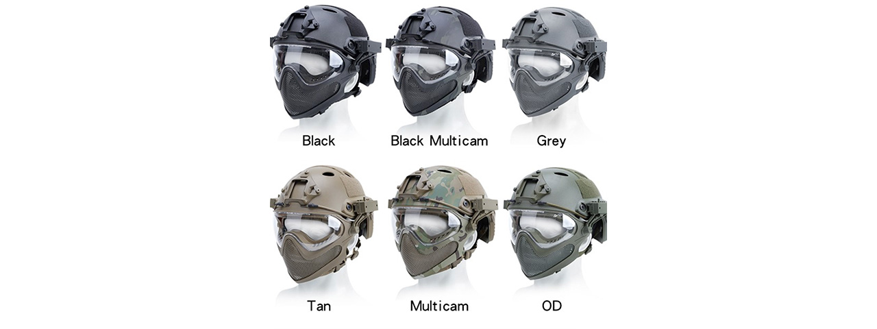 G-Force Pilot Full Face Helmet w/ Steel Mesh Face Guard (Color: OD Green)