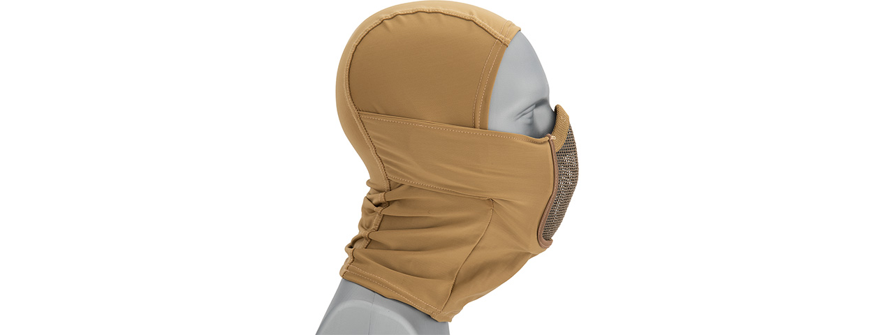 Lancer Tactical Shadow Warrior Hood Mesh Balaclava Face Mask (Color: Tan) - Click Image to Close