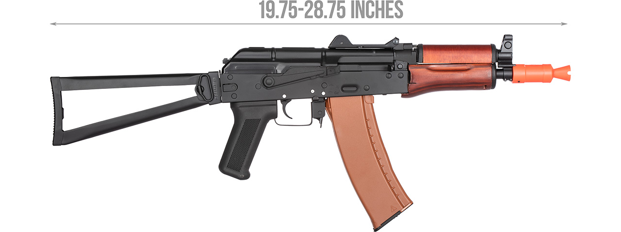 Double Bell AK74U AEG Airsoft Rifle w/ Folding Triangle Stock [TYPE B] (BLACK / WOOD) - Click Image to Close