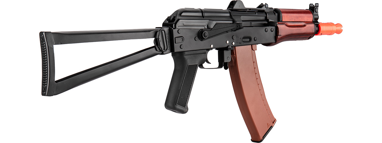Double Bell AK74U AEG Airsoft Rifle w/ Folding Triangle Stock [TYPE B] (BLACK / WOOD) - Click Image to Close