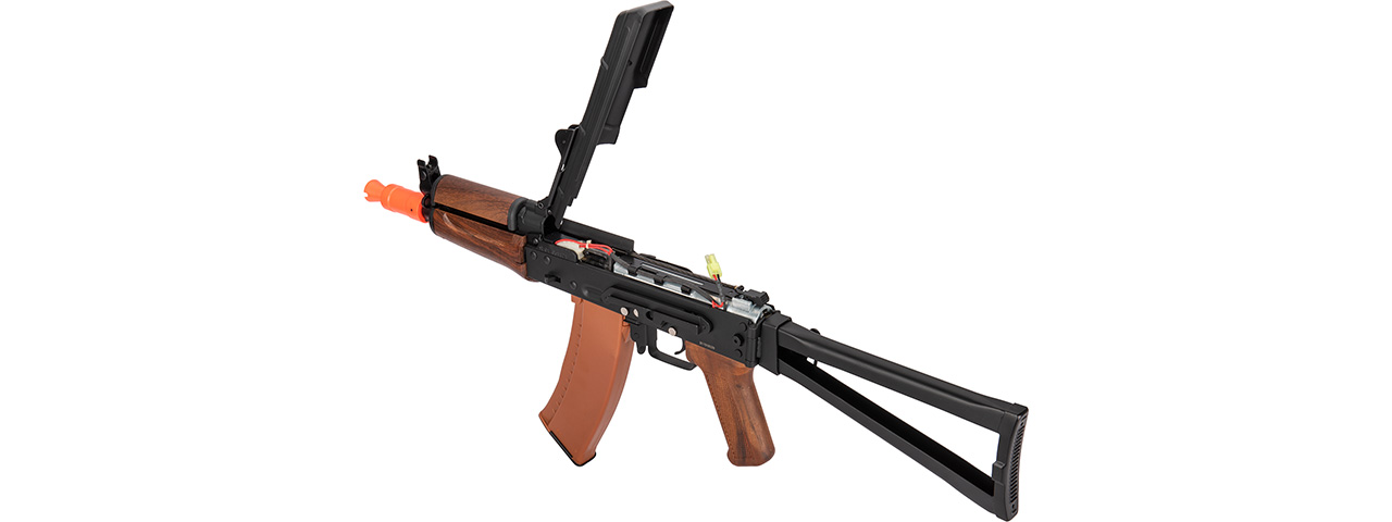 Double Bell AK74U AEG Airsoft Rifle w/ Folding Triangle Stock (BLACK / FAUX WOOD)