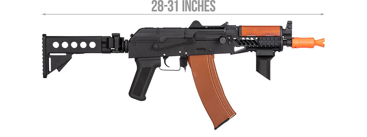 Double Bell AK74U AEG Airsoft Rifle w/ Retractable Folding Stock (BLACK / WOOD) - Click Image to Close