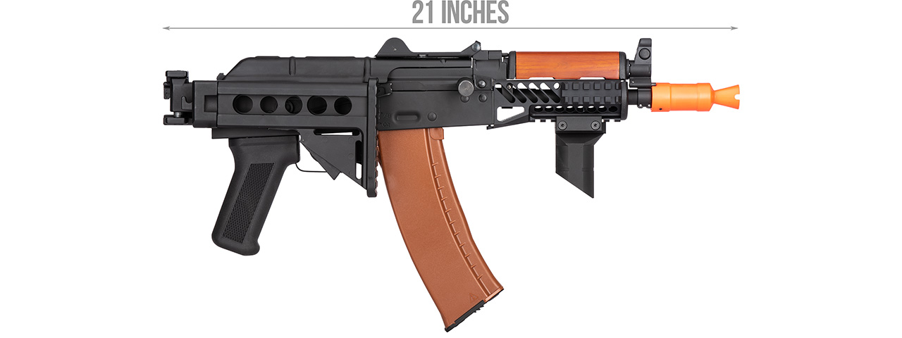 Double Bell AK74U AEG Airsoft Rifle w/ Retractable Folding Stock (BLACK / WOOD) - Click Image to Close