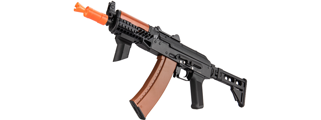 Double Bell AK74U AEG Airsoft Rifle w/ Retractable Folding Stock (BLACK / WOOD) - Click Image to Close