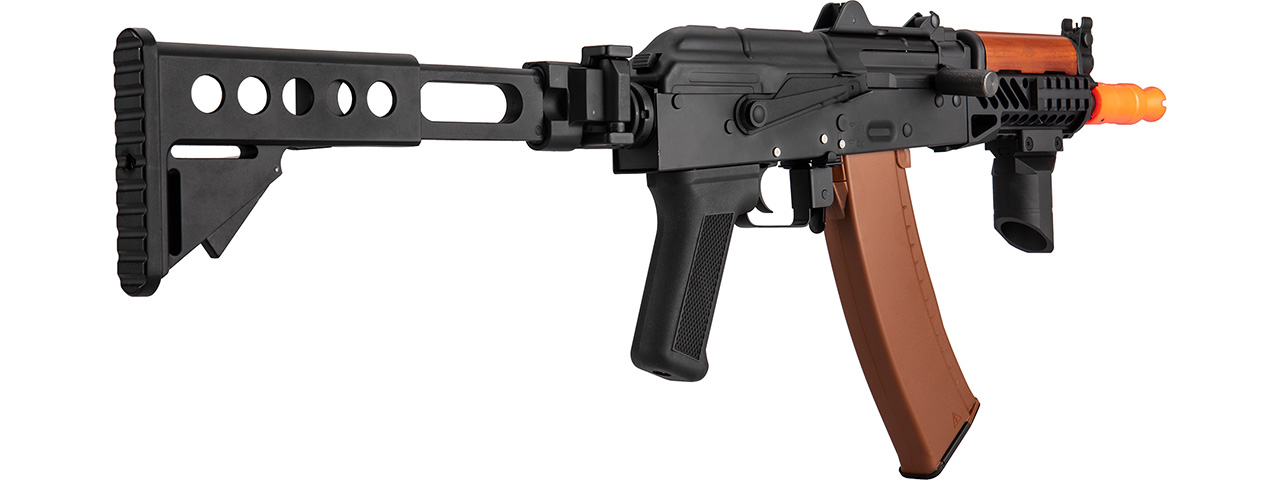 Double Bell AK74U AEG Airsoft Rifle w/ Retractable Folding Stock (BLACK / WOOD) - Click Image to Close