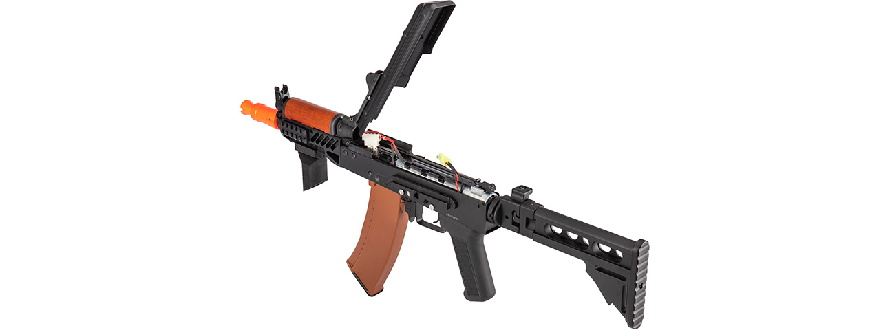 Double Bell AK74U AEG Airsoft Rifle w/ Retractable Folding Stock (BLACK / WOOD) - Click Image to Close