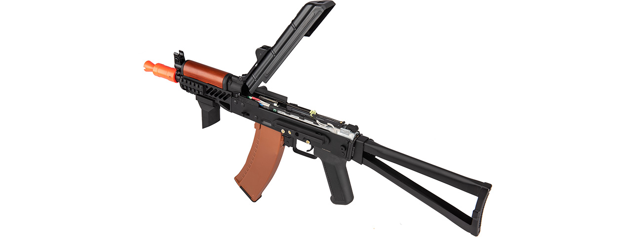 Double Bell AK74U AEG Airsoft Rifle w/ Folding Wire Stock [LiPo Ready] (BLACK / WOOD)