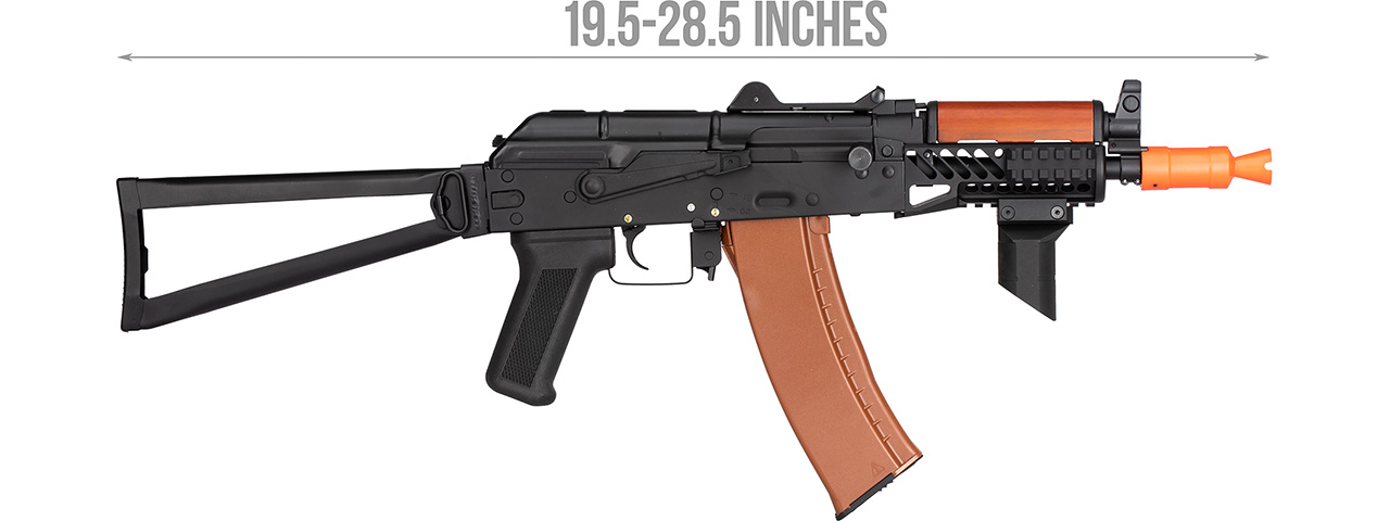 Double Bell AK74U AEG Airsoft Rifle w/ Folding Wire Stock (BLACK / WOOD) - Click Image to Close