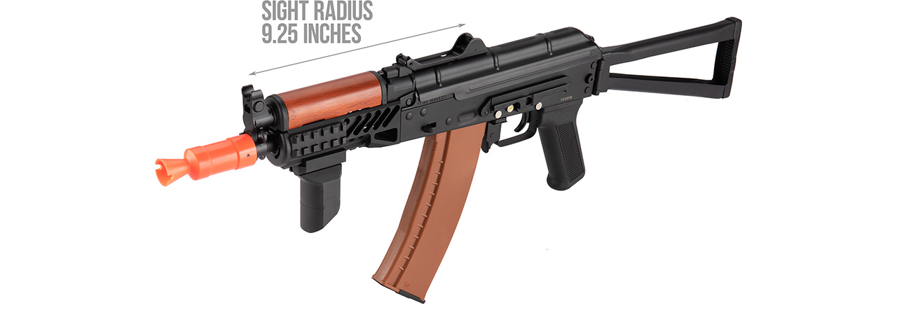 Double Bell AK74U AEG Airsoft Rifle w/ Folding Wire Stock (BLACK / WOOD) - Click Image to Close