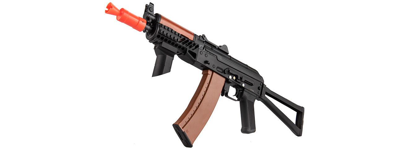 Double Bell AK74U AEG Airsoft Rifle w/ Folding Wire Stock (BLACK / WOOD)