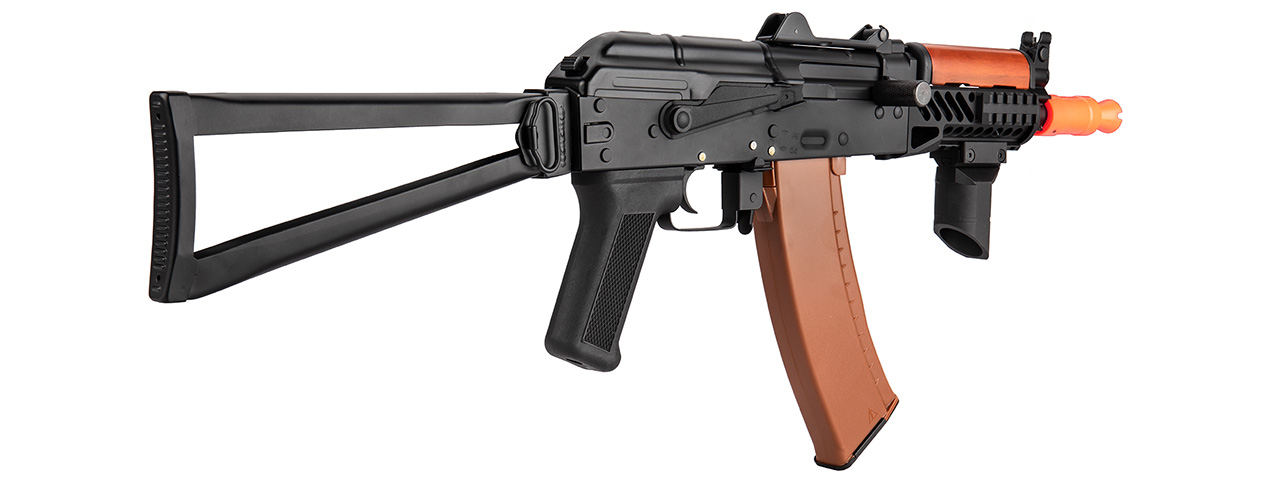 Double Bell AK74U AEG Airsoft Rifle w/ Folding Wire Stock (BLACK / WOOD) - Click Image to Close