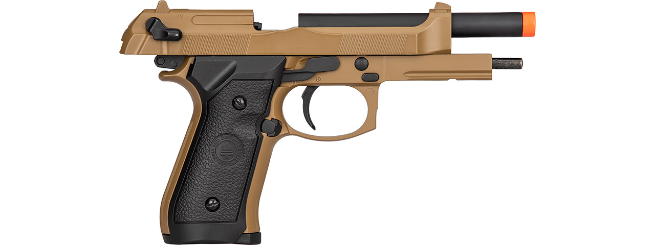 Double Bell M92 Gas Blowback Airsoft Pistol (TAN) - Click Image to Close
