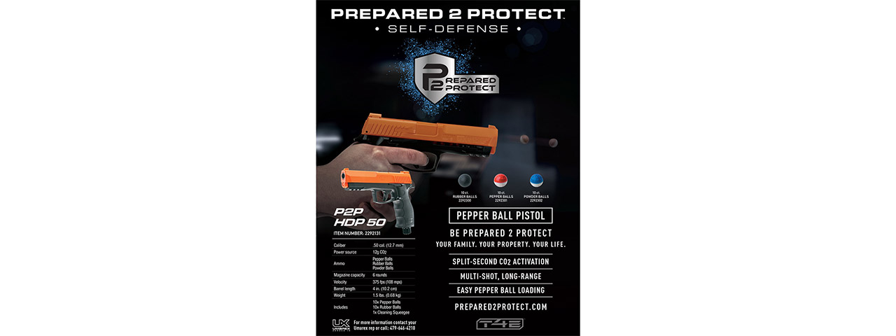 Umarex T4E P2P HDP 50 Cal Pepperball Gun (Black / Orange) - Click Image to Close