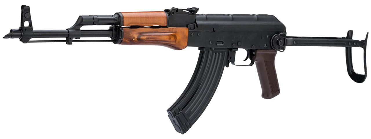 LCT AKMS Steel AK Airsoft AEG Rifle w/ Under Folding Stock (Color: Black & Wood) - Click Image to Close