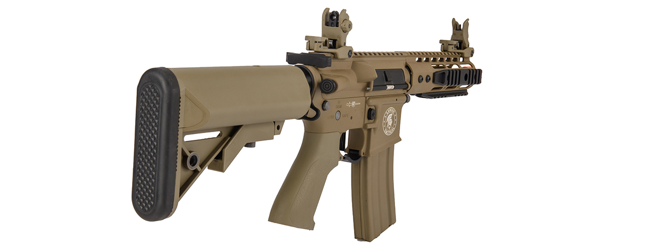 Lancer Tactical Proline 7" KeyMod Railed Airsoft AEG Rifle with Picatinny Rail Segments (Color: Tan) - Click Image to Close