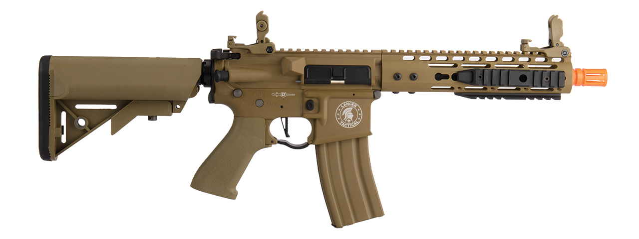 Lancer Tactical Proline 9" KeyMod Railed Airsoft AEG Rifle with Picatinny Rail Segments (Color: Tan) - Click Image to Close