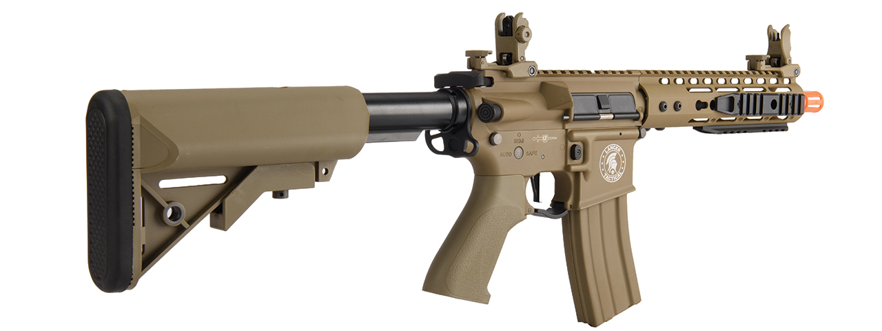 Lancer Tactical Proline 9" KeyMod Railed Airsoft AEG Rifle with Picatinny Rail Segments (Color: Tan) - Click Image to Close