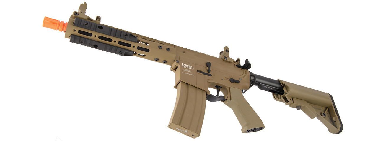 Lancer Tactical Proline 9" KeyMod Railed Airsoft AEG Rifle with Picatinny Rail Segments (Color: Tan) - Click Image to Close