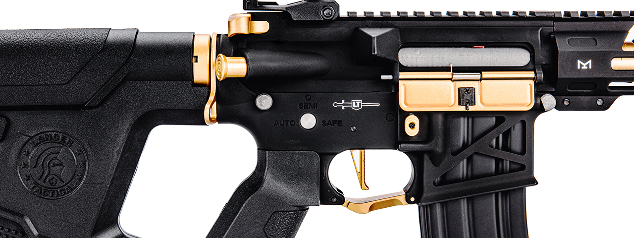 Lancer Tactical Low FPS Enforcer Needletail Skeleton AEG with Alpha Stock (Color: Black & Gold) - Click Image to Close
