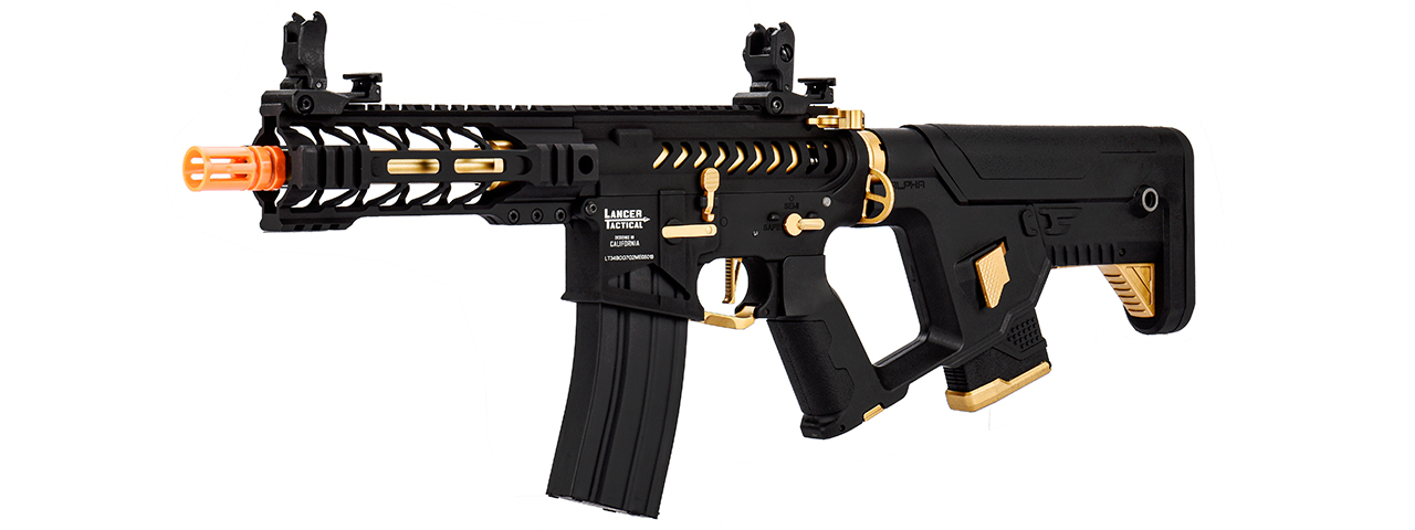 Lancer Tactical Proline Enforcer Battle Hawk 7" Skeleton M4 Airsoft Rifle w/ Alpha Stock (Color: Black / Gold)