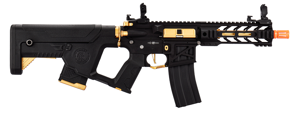 Lancer Tactical Proline Enforcer Battle Hawk 7" Skeleton M4 Airsoft Rifle w/ Alpha Stock (Color: Black / Gold) - Click Image to Close