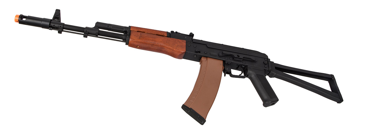 Lancer Tactical AK-Series AK-74N AEG Airsoft Rifle w/ Skeleton Folding Stock (Real Wood Furniture) - Click Image to Close