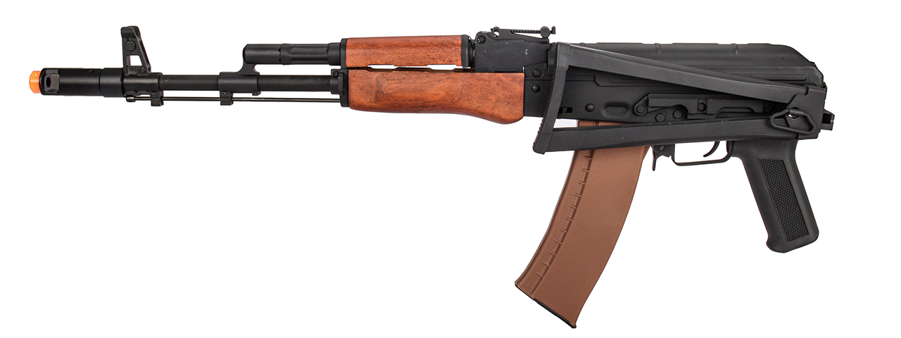 Lancer Tactical AK-Series AK-74N AEG Airsoft Rifle w/ Skeleton Folding Stock (Real Wood Furniture) - Click Image to Close