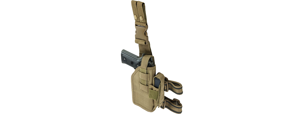 VISM by NcSTAR DROP LEG UNIVERSAL HOLSTER, TAN - Click Image to Close