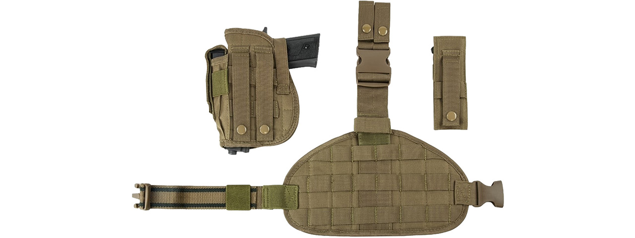 VISM by NcSTAR DROP LEG HOLSTER, PANEL, MAG POUCH (TAN) - Click Image to Close