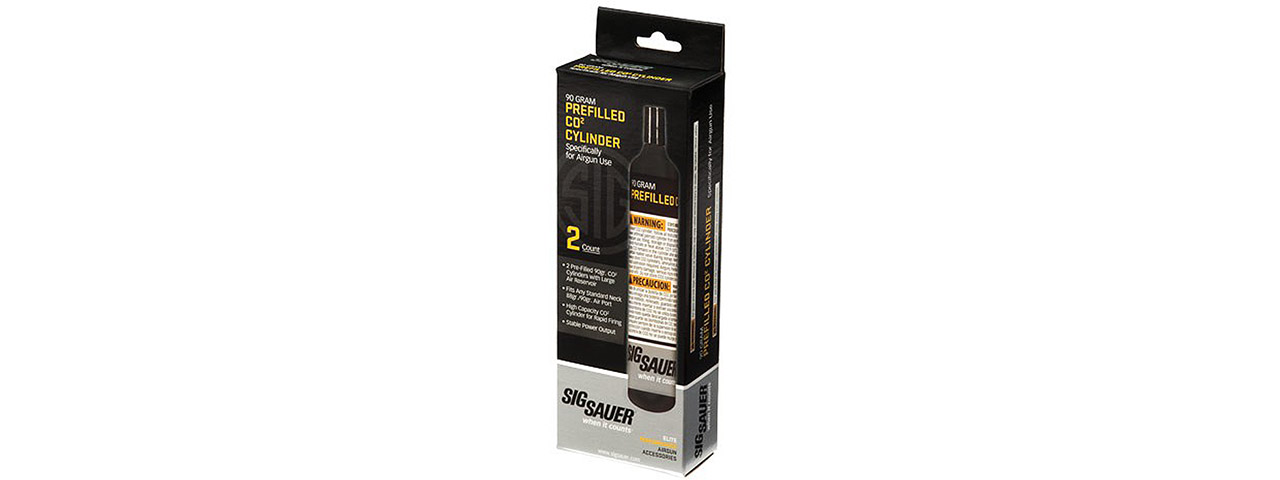 Sig Sauer 90g CO2 Cylinders for Airgun, Paintball, Airsoft (Pack of 2) - Click Image to Close