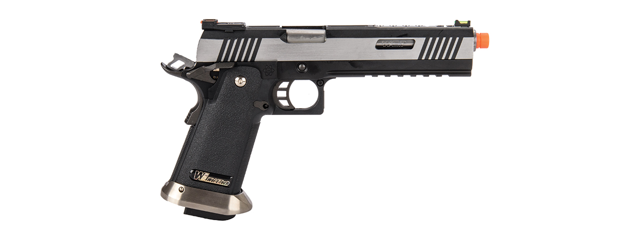 WE-Tech Hi-Capa 6" IREX Competition Full Auto Gas Blowback Airsoft Pistol (Black / Silver) - Click Image to Close