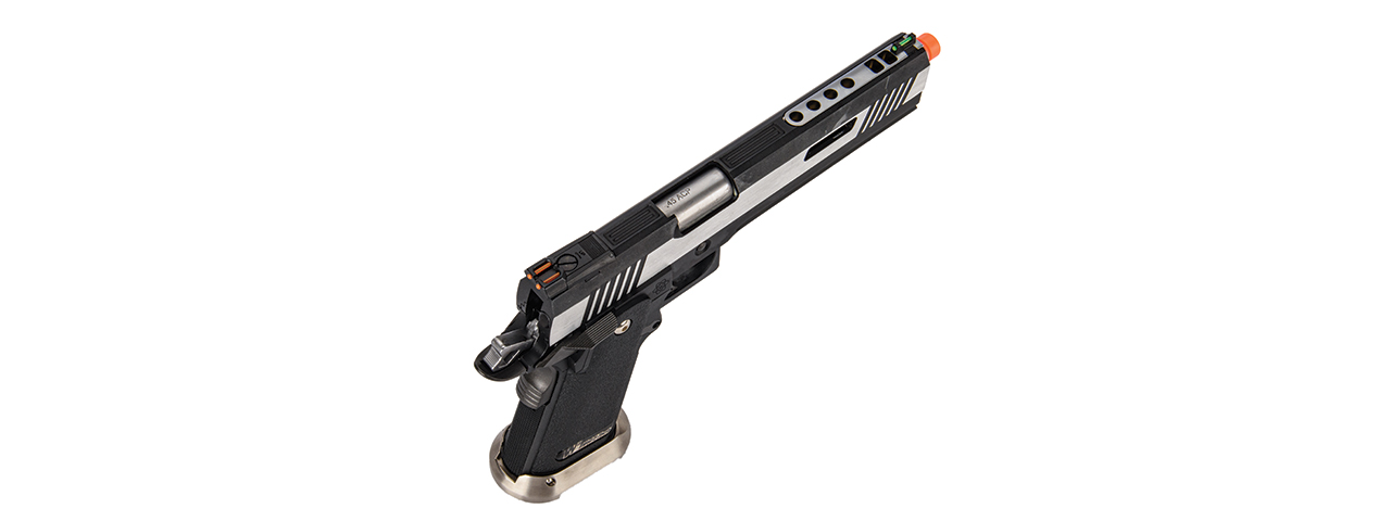 WE-Tech Hi-Capa 6" IREX Competition Full Auto Gas Blowback Airsoft Pistol (Black / Silver) - Click Image to Close