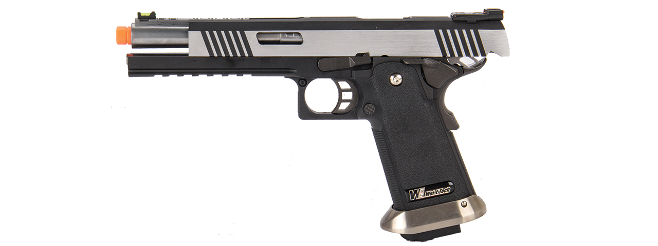WE-Tech Hi-Capa 6" IREX Competition Full Auto Gas Blowback Airsoft Pistol (Black / Silver) - Click Image to Close