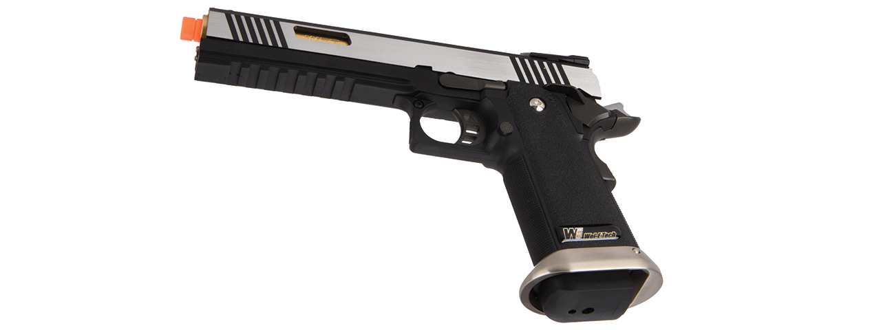 WE-Tech Hi-Capa 6" IREX Competition Full Auto Gas Blowback Airsoft Pistol (Black / Silver / Gold Barrel) - Click Image to Close