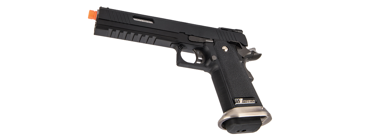 WE-Tech Hi-Capa 6" IREX Competition Full Auto Gas Blackback Airsoft Pistol (Black / Silver Barrel) - Click Image to Close