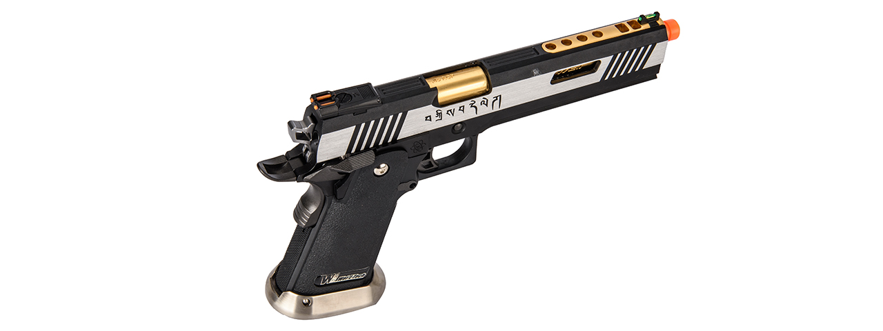 WE-Tech Hi-Capa 6" IREX Full Auto Competition GBB Airsoft Pistol (Black / Silver / Gold Barrel / With Markings) - Click Image to Close