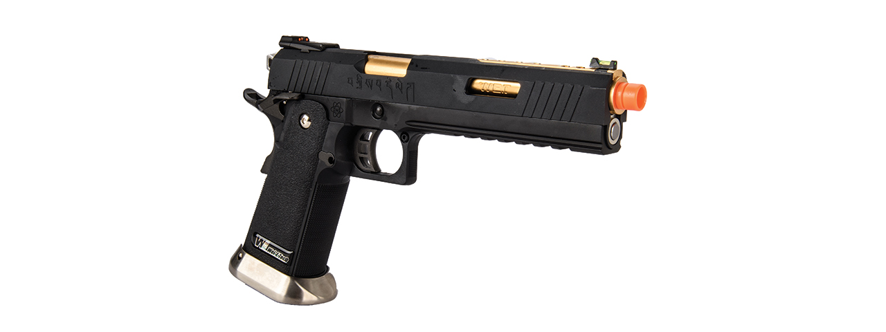 WE-Tech Hi-Capa 6" IREX Full Auto Competition Pistol (Black / Gold Barrel / With Markings) - Click Image to Close