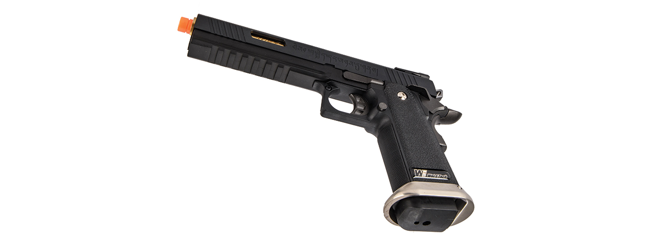 WE-Tech Hi-Capa 6" IREX Full Auto Competition Pistol (Black / Gold Barrel / With Markings) - Click Image to Close