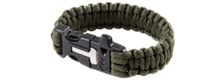 G-Force Multi-Function Survival Bracelet w/ Rope Cutting Tool, Whistle, and Fire Starter (Color: OD Green)