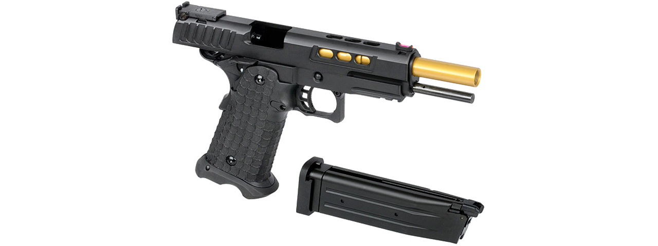 Army Armament R608 Hi-Capa Gas Blowback Airsoft Pistol w/ Gold Barrel (Color: Black) - Click Image to Close