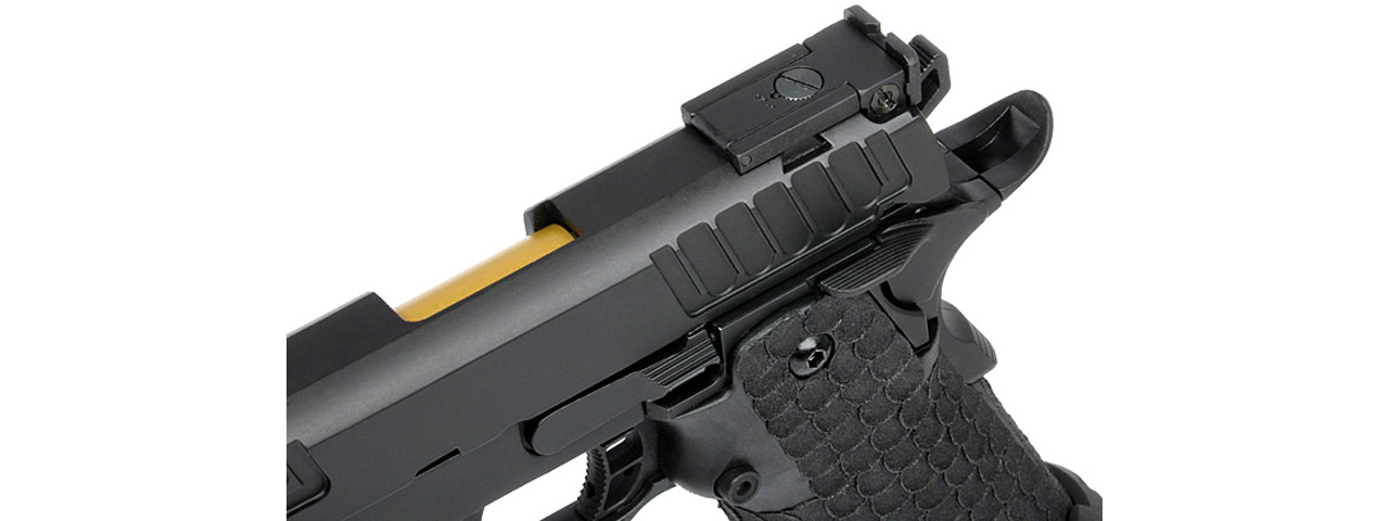 Army Armament R608 Hi-Capa Gas Blowback Airsoft Pistol w/ Gold Barrel (Color: Black) - Click Image to Close
