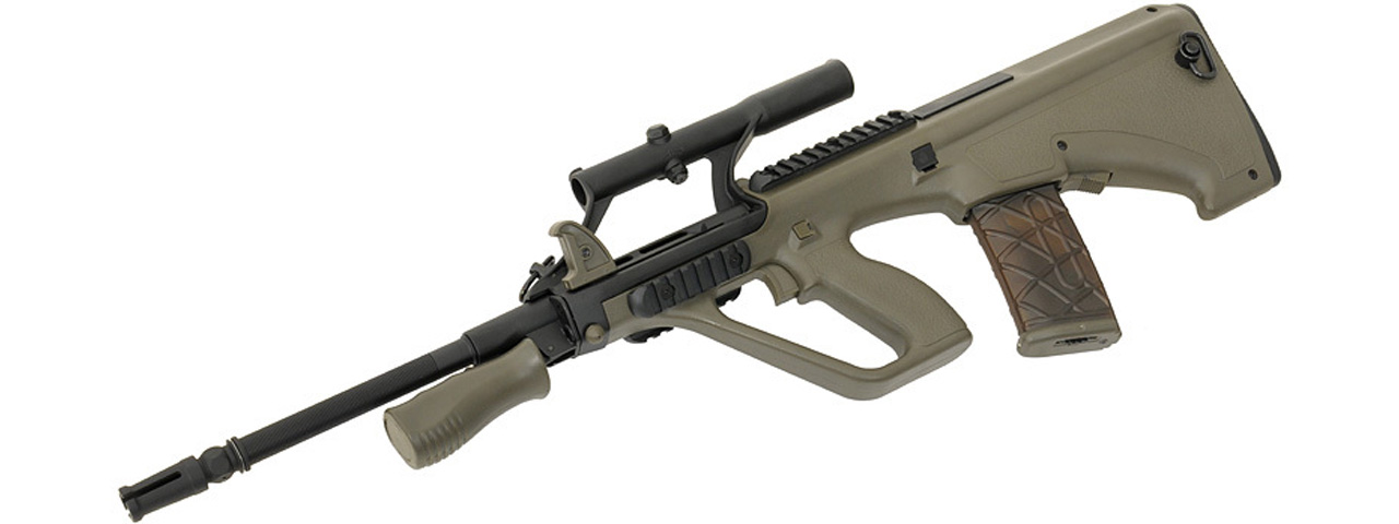 Army Armament Polymer AUG AEG Airsoft Rifle w/ Scope (Color: OD) - Click Image to Close